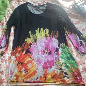 90s/ Y2K Peck & Peck Multicolor Abstract Long Sleeve Top/ Dress